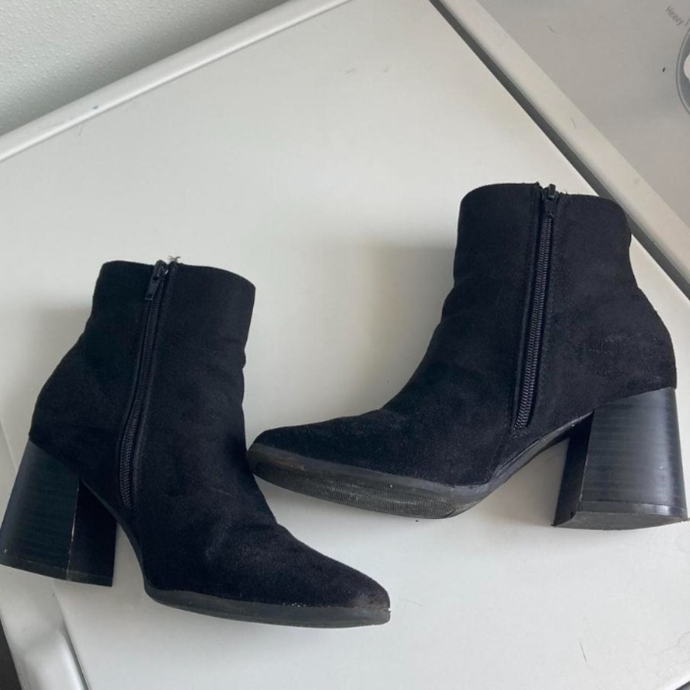 Black Suede Ankle Boots with Block Heel Size 7.5